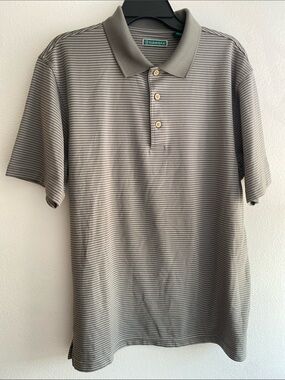 Cubavera Men's Taupe and White Striped Polo